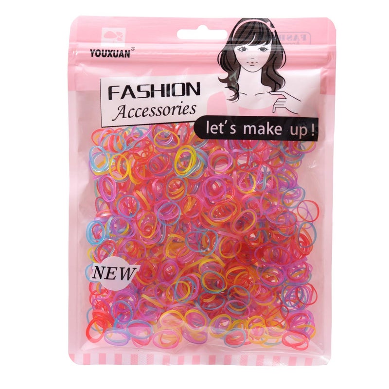 Youxuan Kids Elastics No Damage Colored Hair Bands Fashion Girls Hair Ties 1000 Count Small Size - Image 1